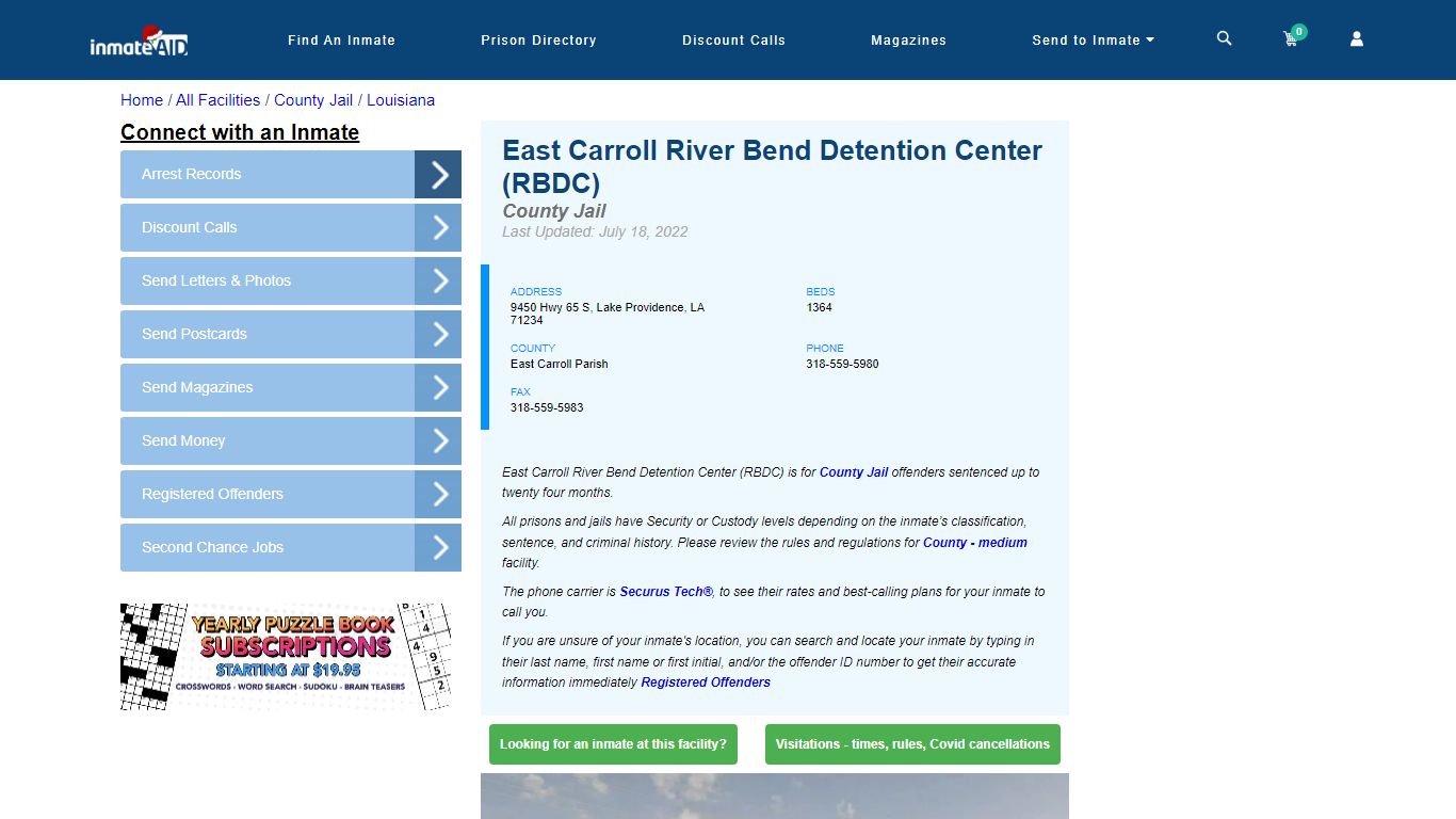 East Carroll River Bend Detention Center (RBDC) - Inmate Locator - Lake ...