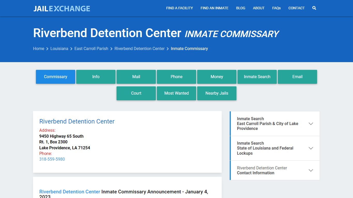 Riverbend Detention Center Inmate Commissary - Jail Exchange